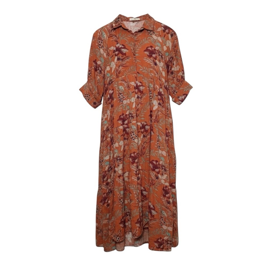 NATURAL LIFE Rust Orange Floral Button-Front Maxi Dress